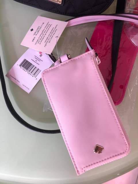 Meow Colorblock ID Card Case L Zip Lanyard Wallet Pink Multi NWT Kate Spade