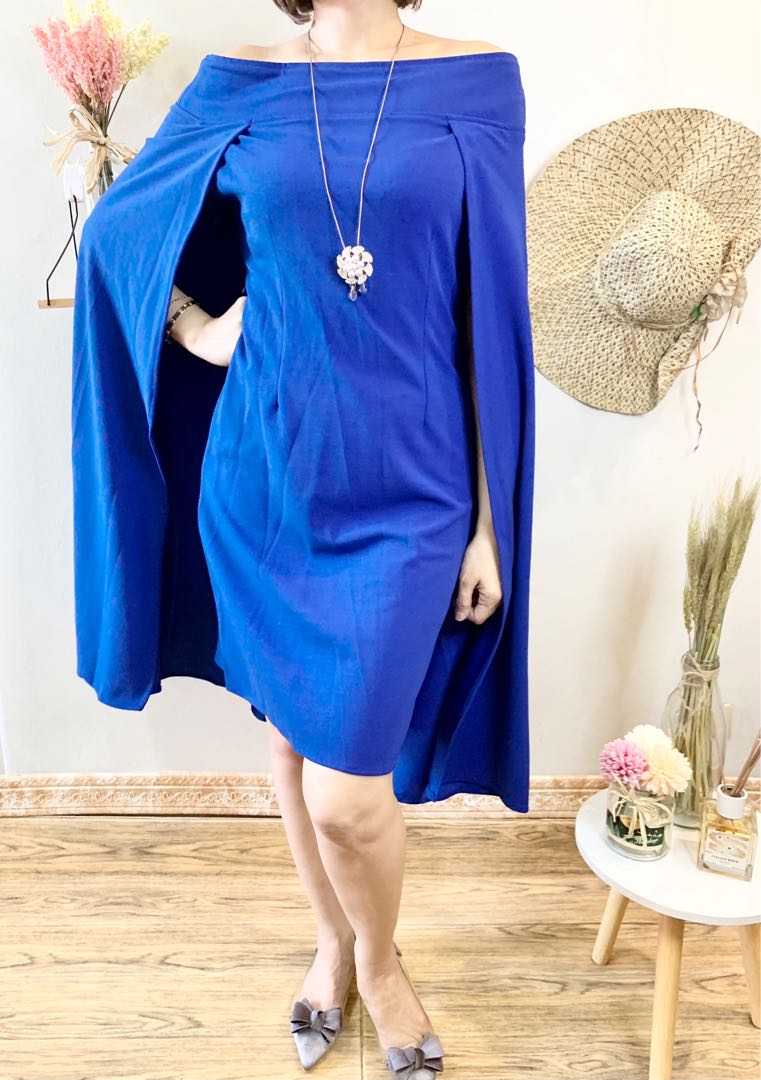royal blue dress with cape