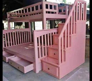 Pink color Bunk bed with stairs Drawers and pullover bed. 09498310053