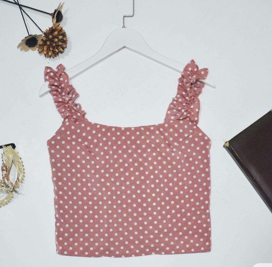 pink polka dot crop top