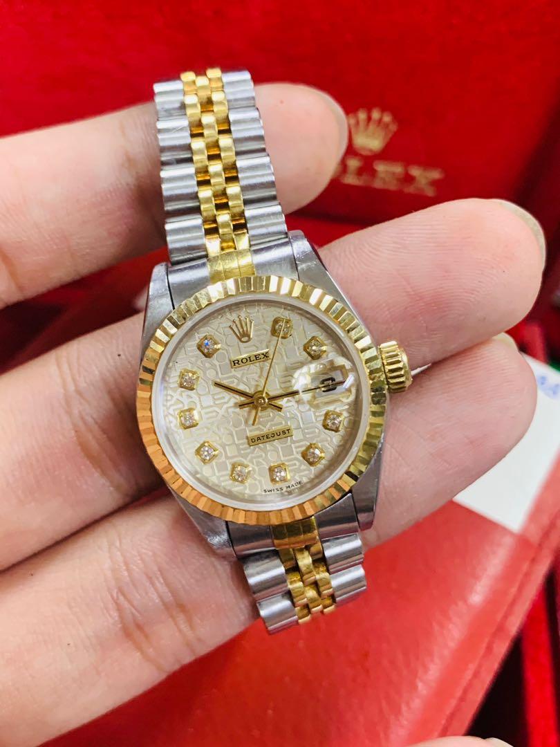 ROLEX 69173 Datejust 18k Gold Bezel Computer Diamond Dial 26mm Automatic Watch