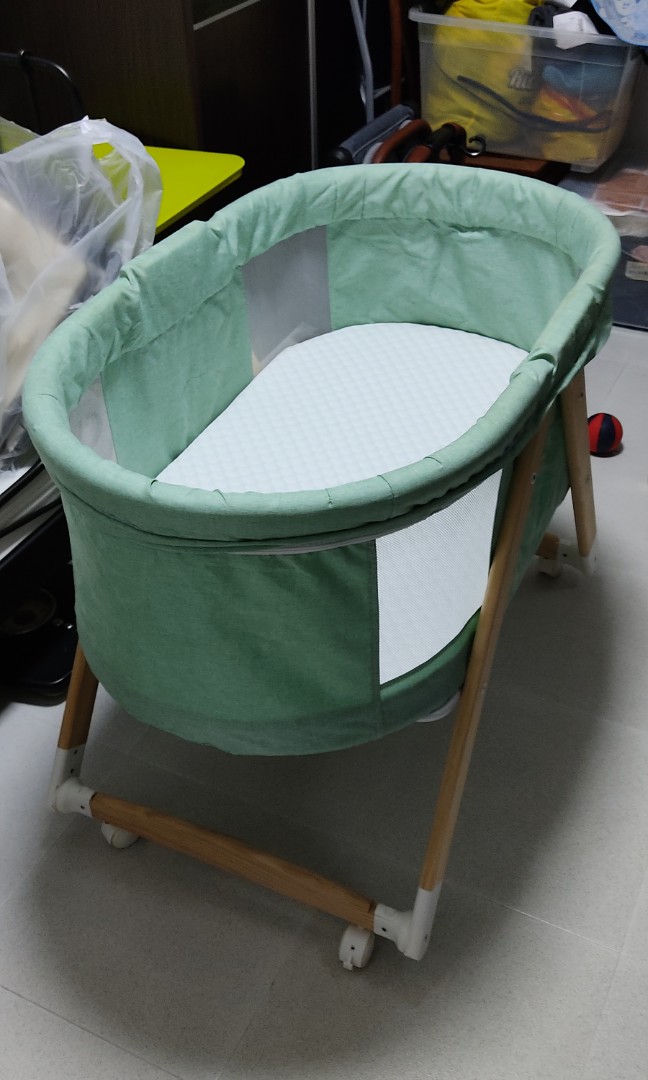 Solid wood baby cot slim design with wheels & foldable, Babies & Kids