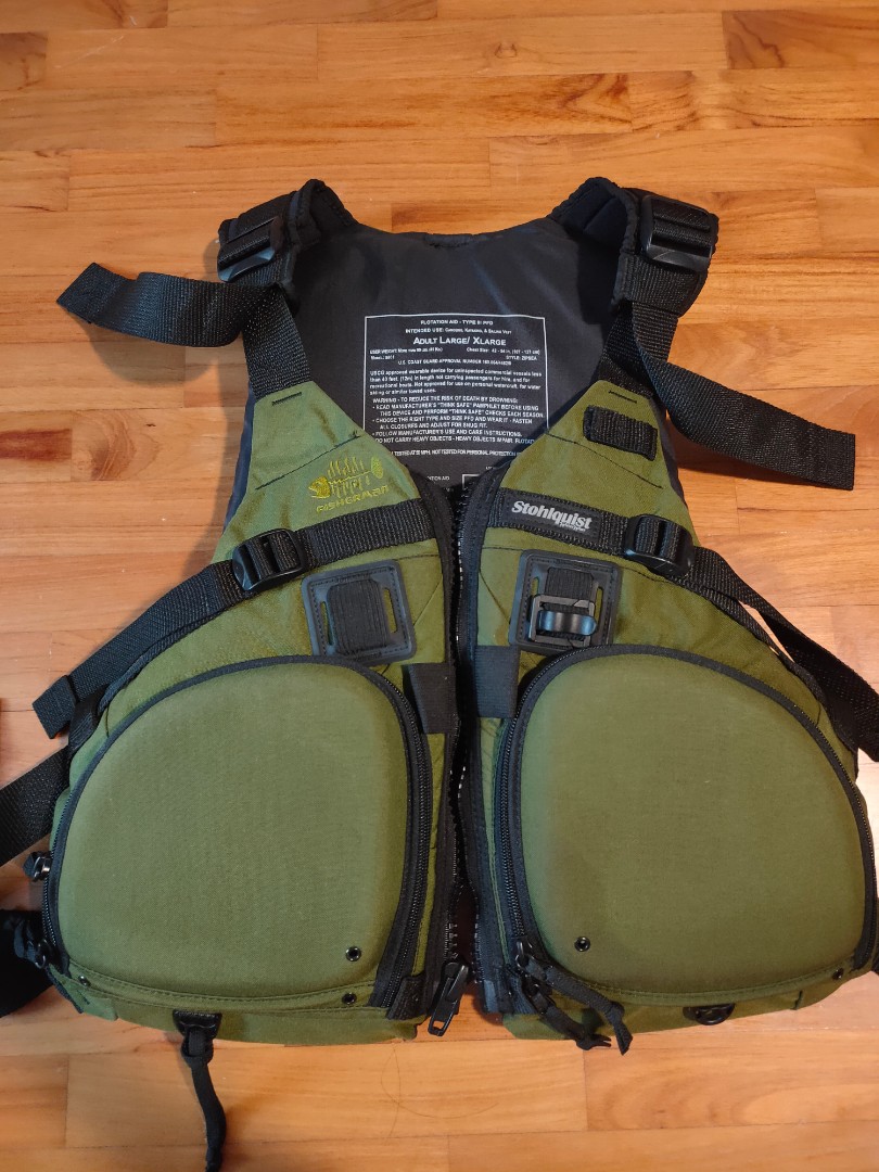 Stohlquist Fisherman Fishing Kayak Life Jacket Olive Green, Sports