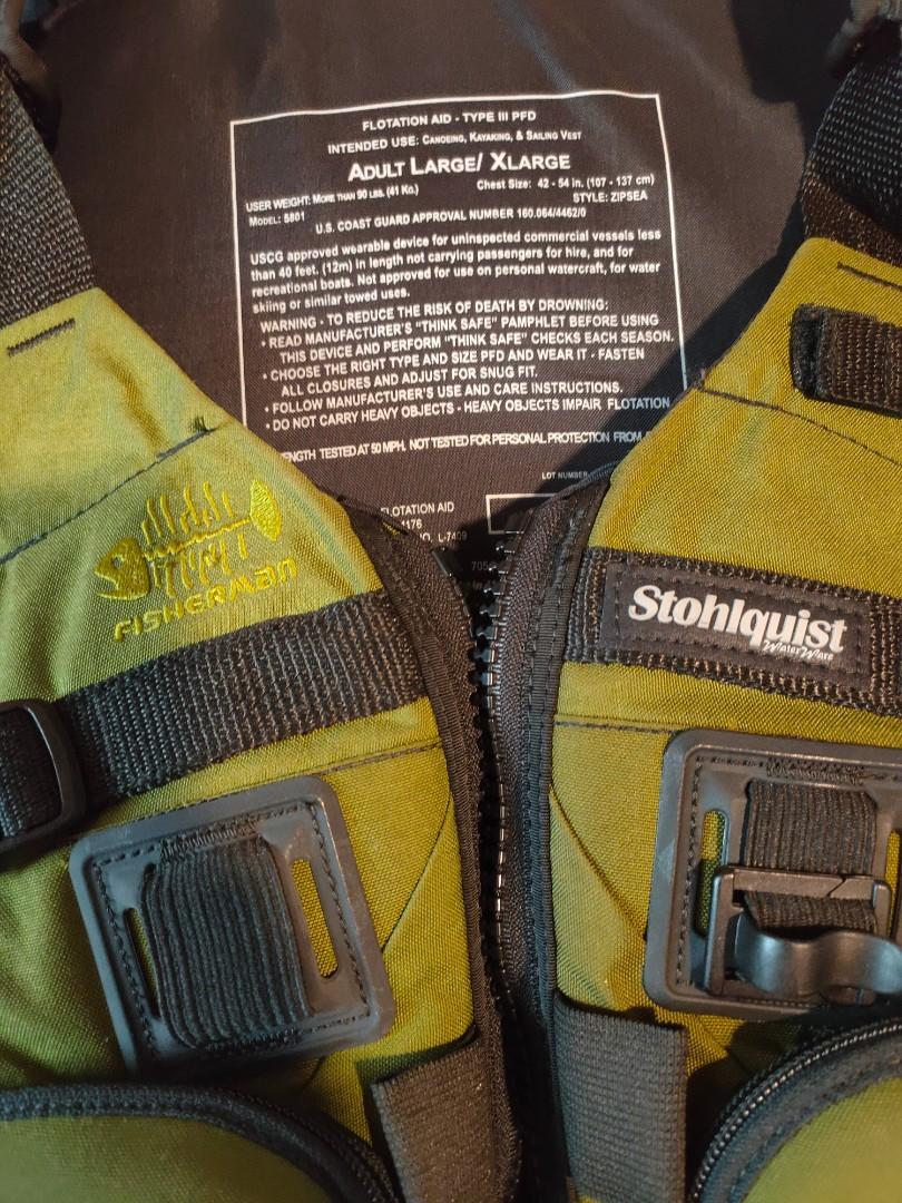 Stohlquist Fisherman Fishing Kayak Life Jacket Olive Green, Sports Equipment, Sports & Games