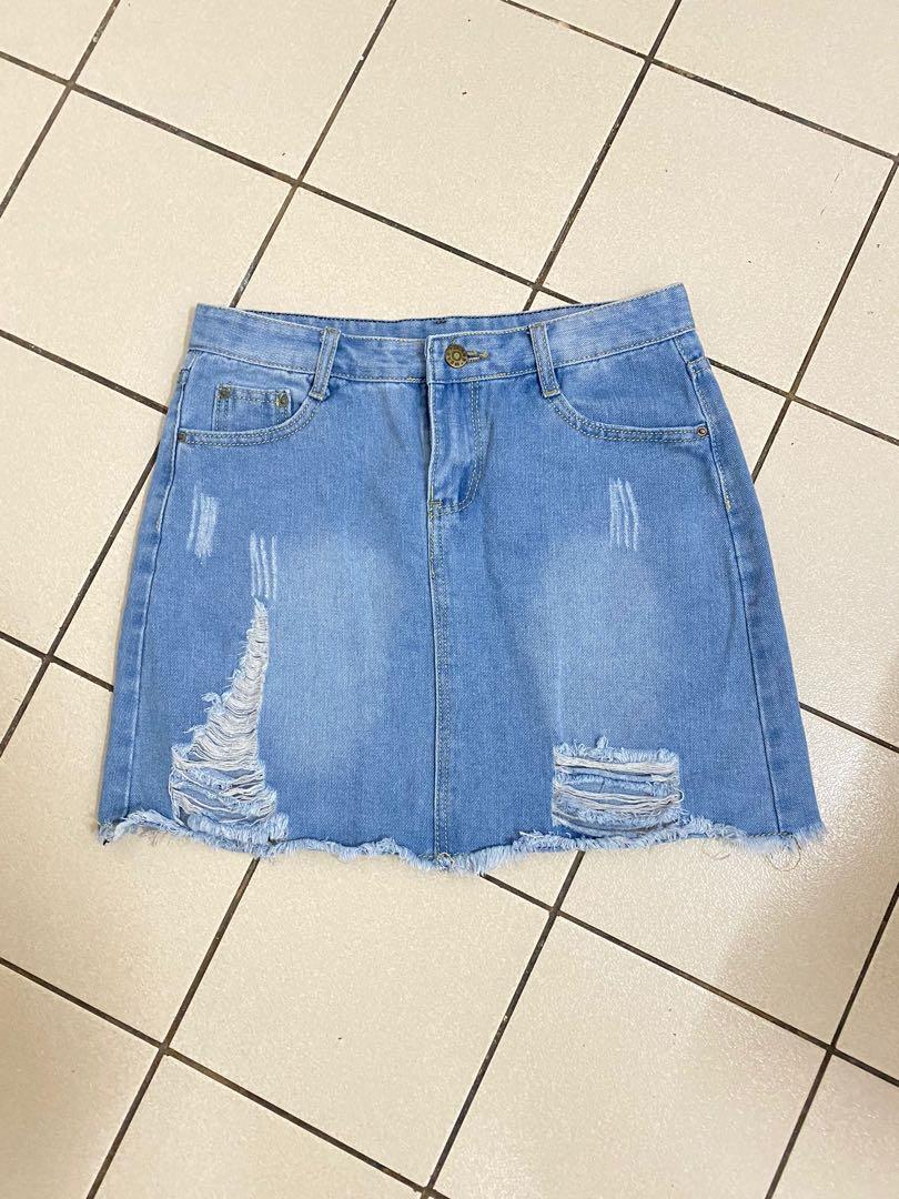 Denim tattered skirt hot sale