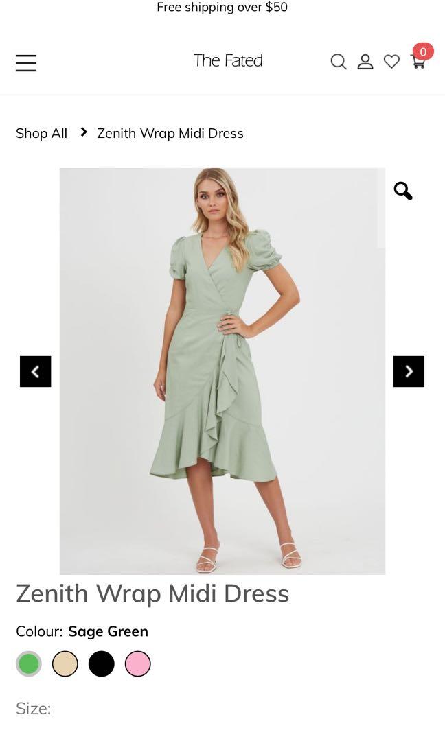 The Fated Zenith Wrap Sage Green Midi Dress, Women's Fashion, Dresses ...