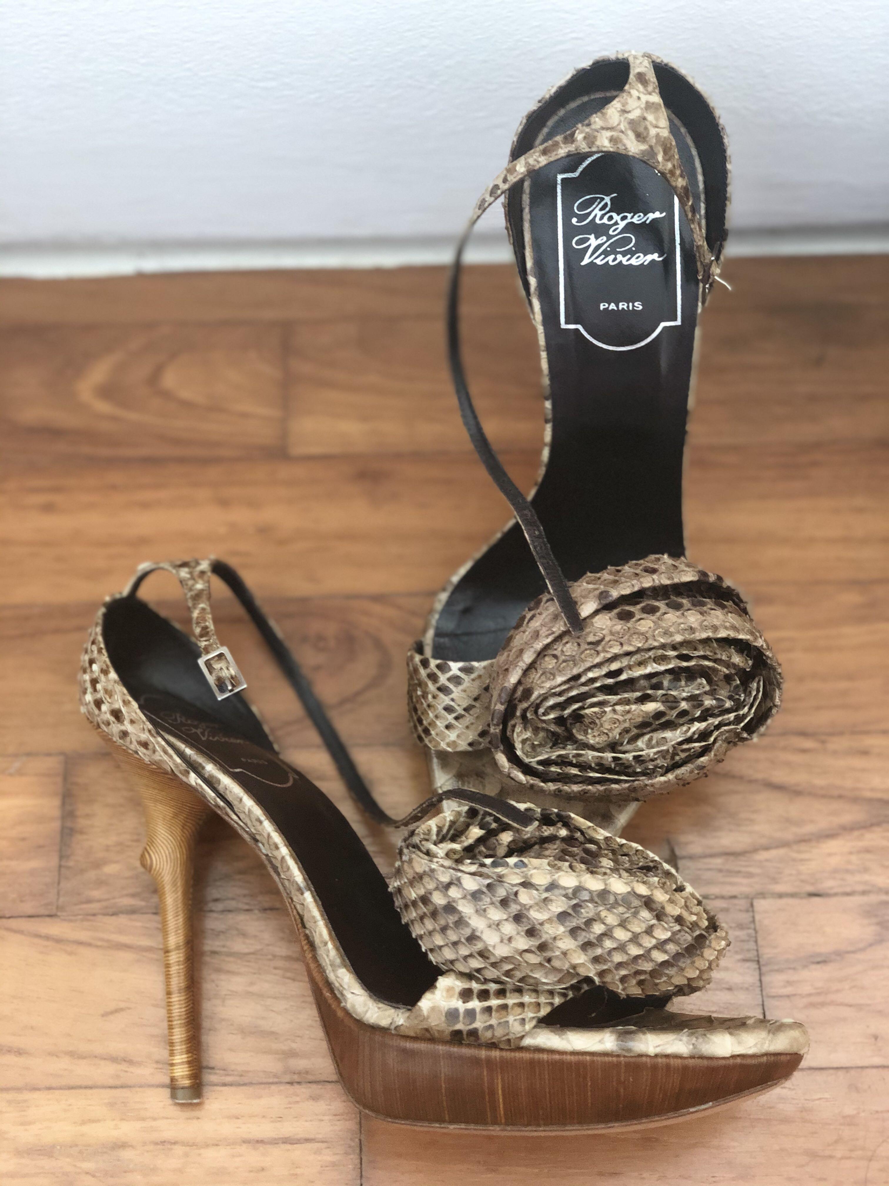 Vintage Rare Roger Vivier Python Skin Sandals Heels Shoes