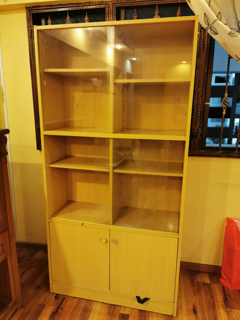 Wood cupboard with sliding glasses for display, Furniture & Home Living