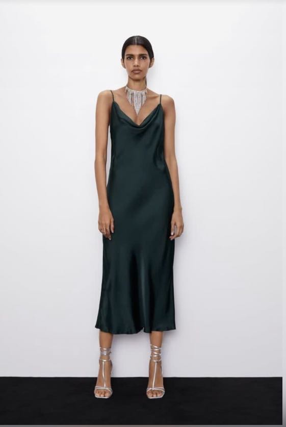 Zara Emerald Green Slip dress, Women's ...
