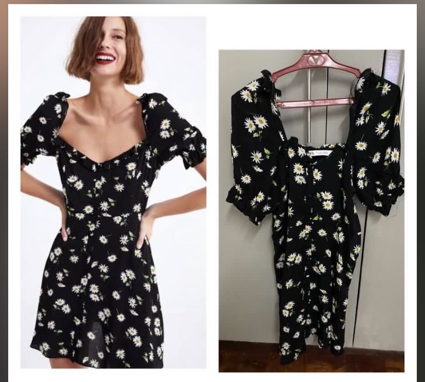 zara puff sleeve floral dress