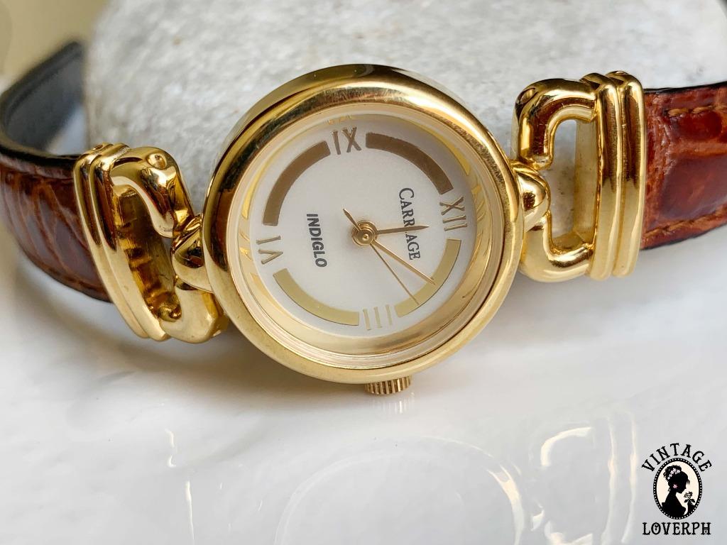 Vintage Carriage Goldtone Ladies Brown Croc Genuine Leather Indiglo Retro Watch Women s Fashion Watches Accessories Watches on Carousell