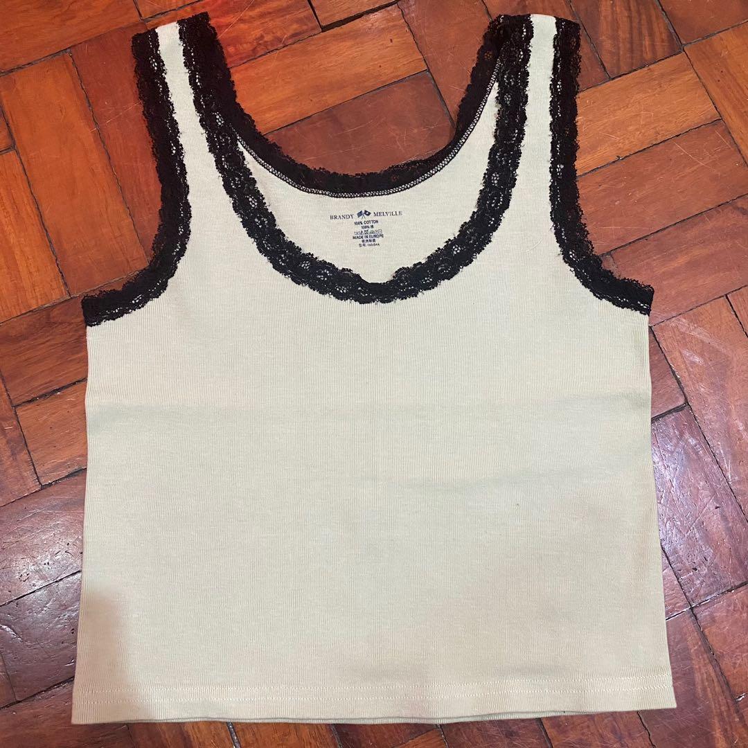 white ronnie lace tank brandy melville cropped top basic, Women's Fashion,  Tops, Sleeveless on Carousell