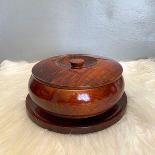Brown Wooden Bowl with Cover and Tray