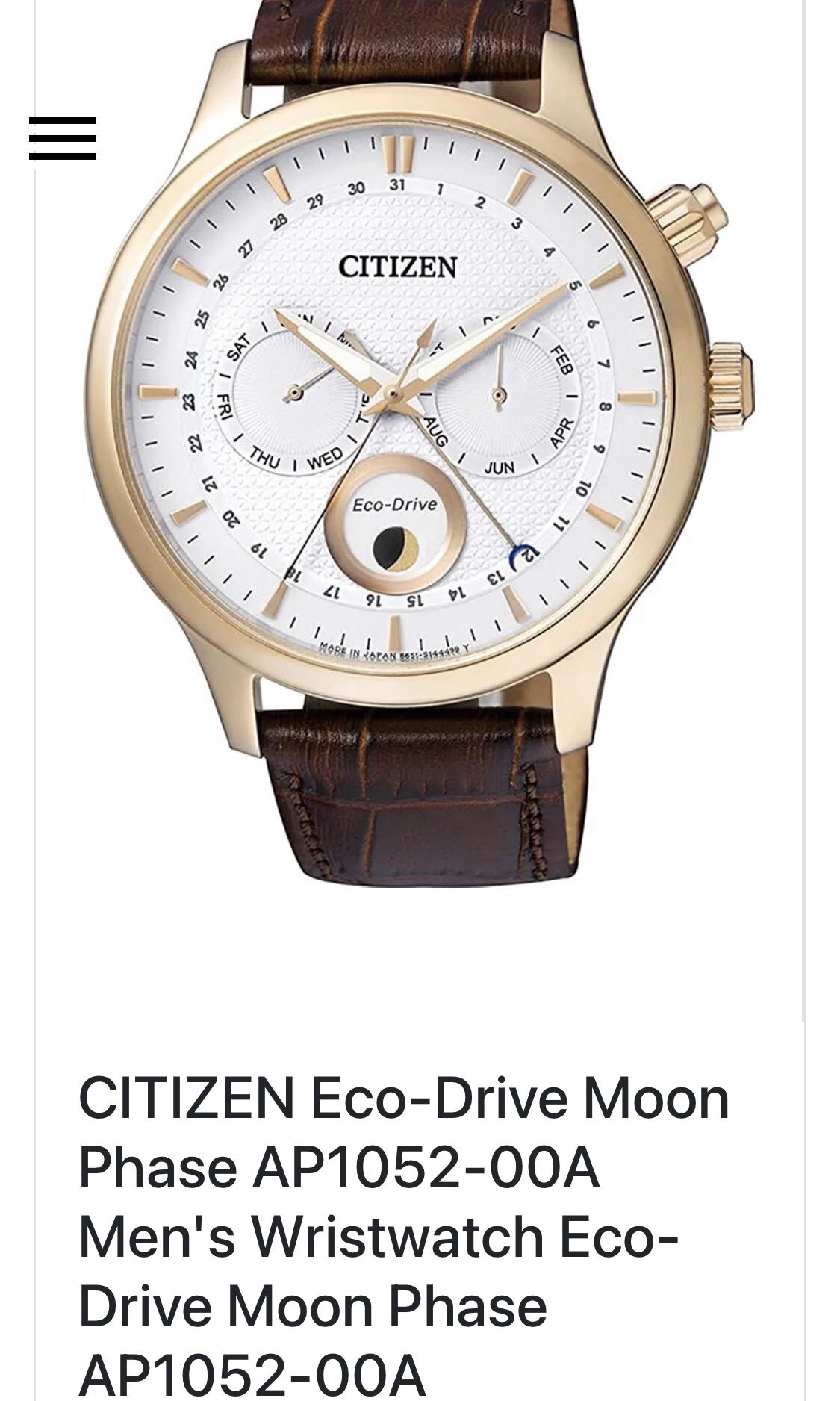 CITIZEN Eco Drive Moon Phase AP1052 00A Men s Wristwatch Eco Drive