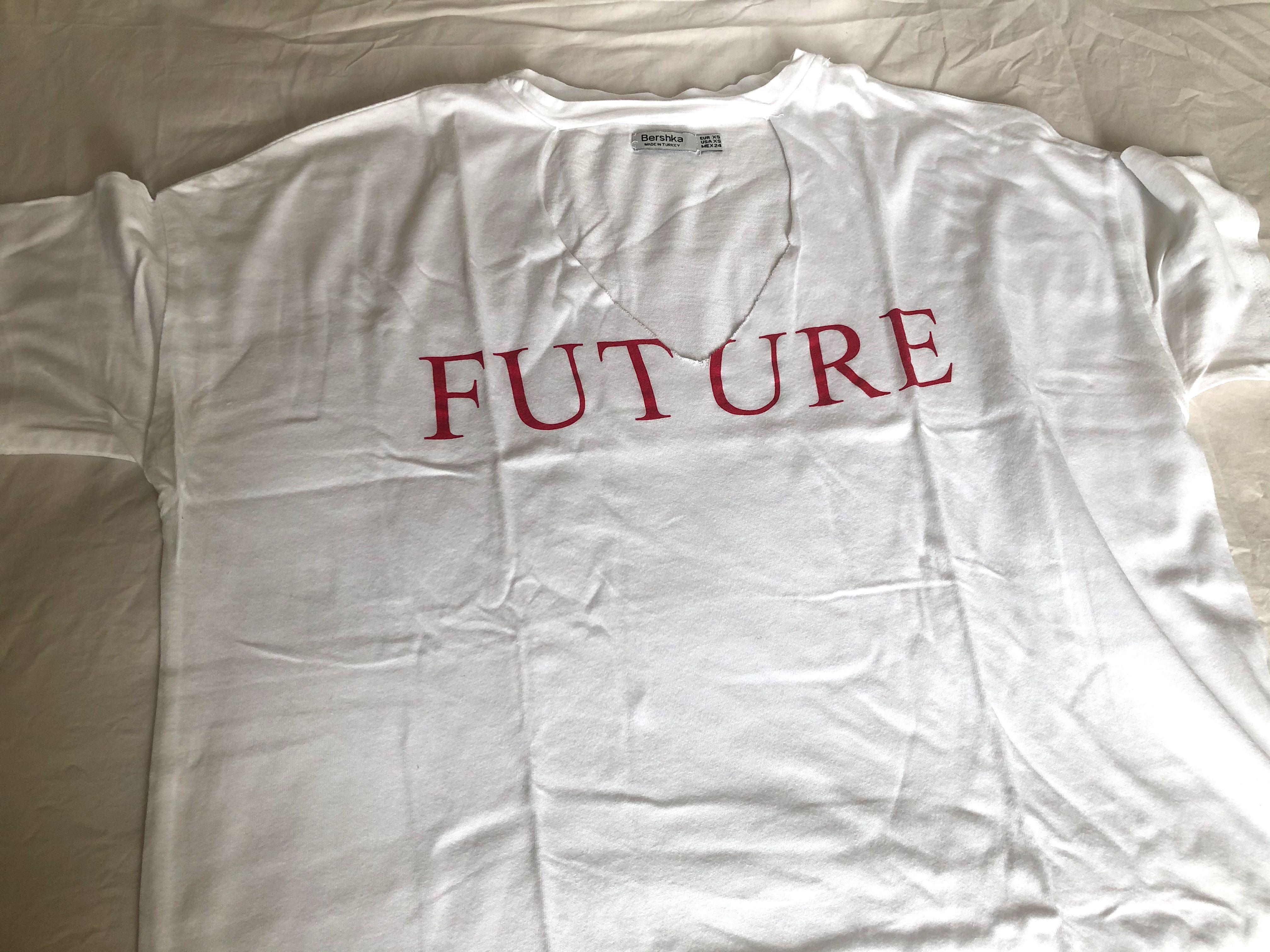 “FUTURE” graphic fit choker tee bershka (Category: Shirts) located in Mandaluyong City. Submitted by usedbys (Listing ID 1079594193, Image 2). Description: - size xs - strictly gcash only! - pm me for more details (: - rfs: too big for me.