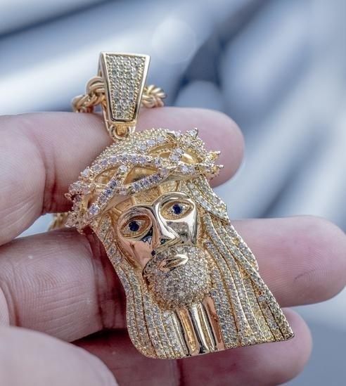 Jesus Piece XL Yellow gold Pendant w rope chain