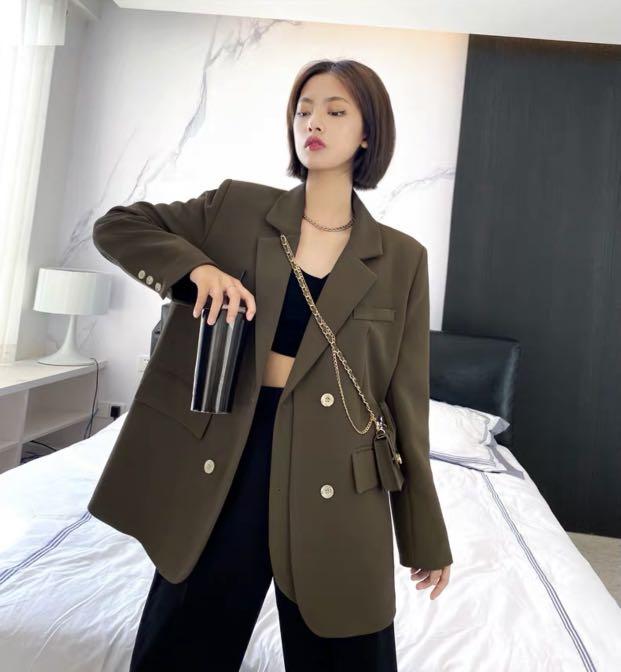 Khaki green cheap blazer womens