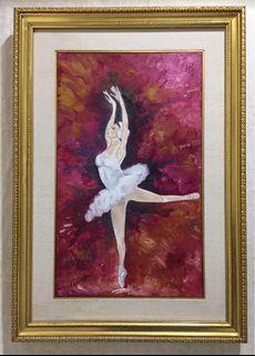 lukisan asli cat minyak ballerina & antik ⚪️ swan lake ❤️ RUBY