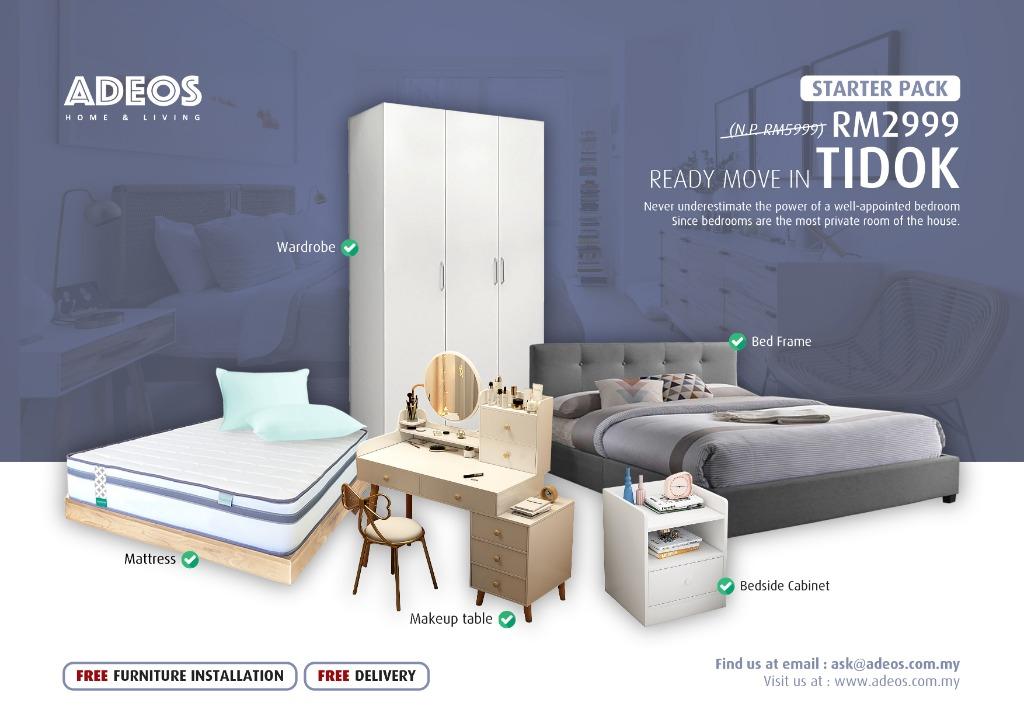 Bed Room Mattress Makeup Table Wardrobe Bedside Cabinet Bed Frame 