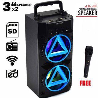 New Karaoke Wireless Bluetooth Speaker With Free Mic Stereo Dual Flash Light LED Portable Speaker KTS-1037 Super Bass Double 2* 3'' Speaker Function With USB/SD/BT/FM