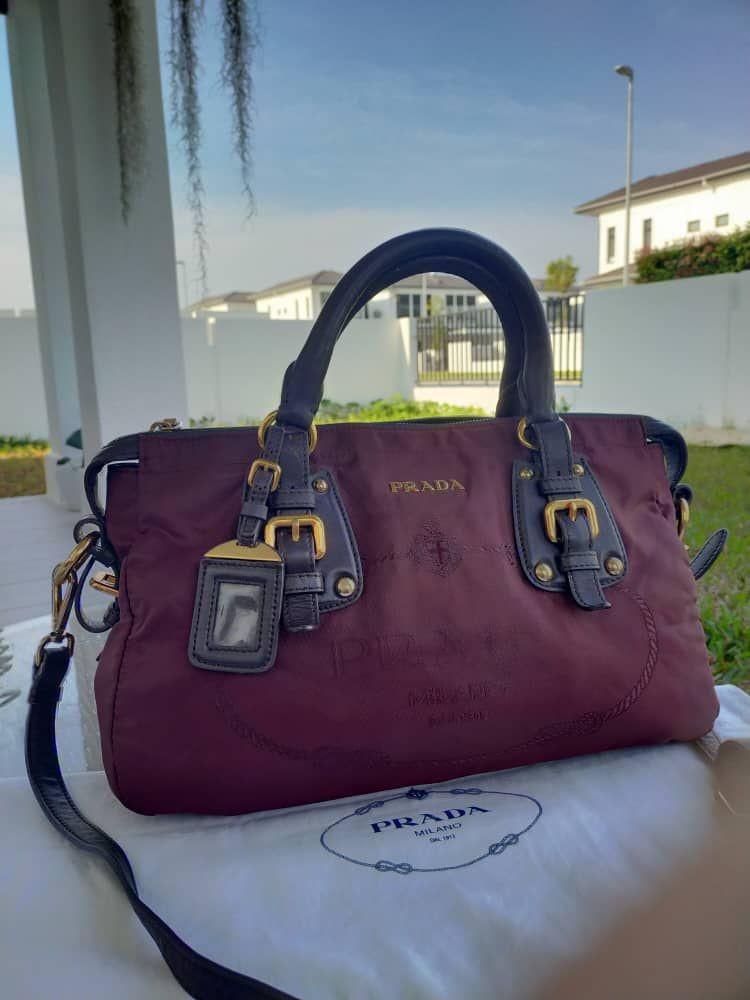 PRADA 2 WAY BAG BURGUNDY NYLON Luxury Bags Wallets on Carousell