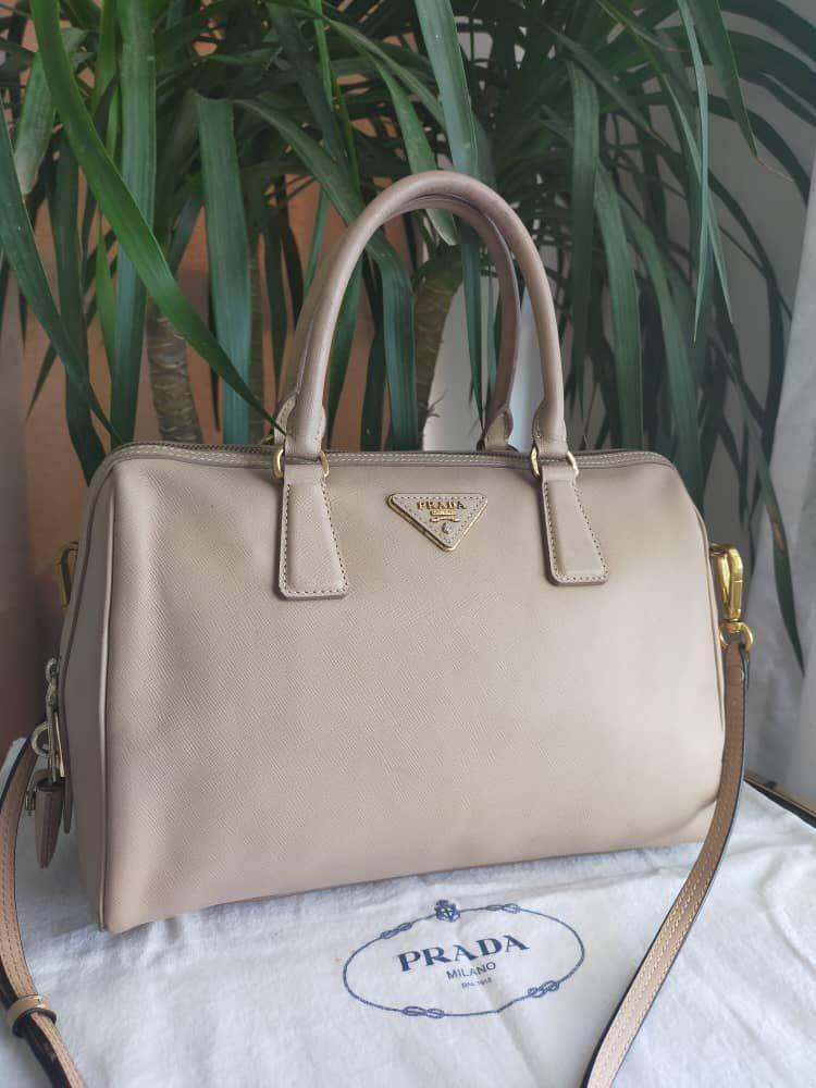 Prada Beige Safiano Lux Leather Bowler Bag, Luxury, Bags & Wallets on  Carousell