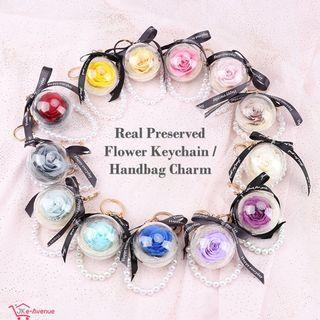 Preserved Flower Rose Keychain Handbag Charm Accessories Pearl Chain. Mothers Day, Birthday, BFF Bridesmaid Gift 🎁