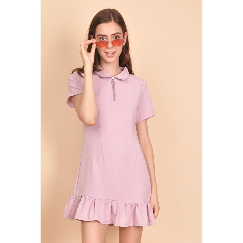 Purpur Elsie Zipper Collar Dress Blush, Women's Fashion, Tops