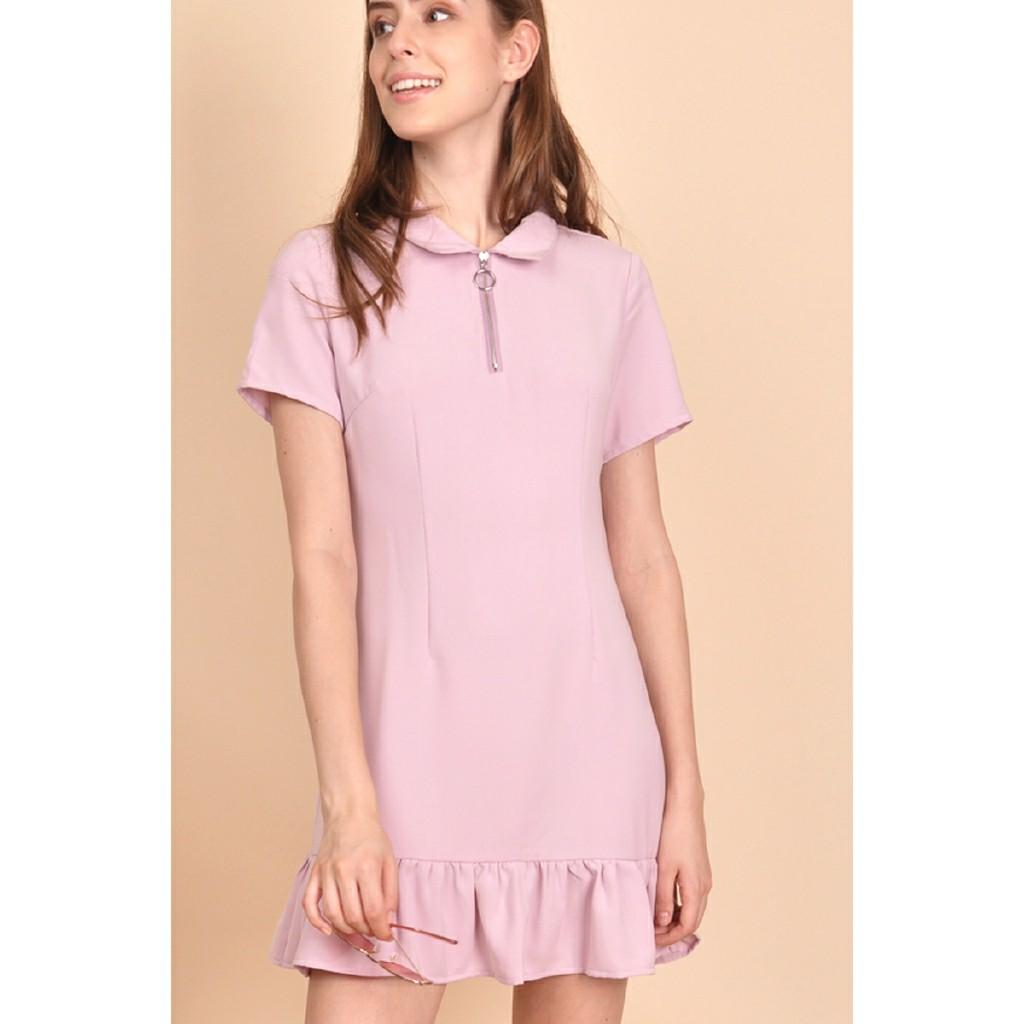 Purpur Elsie Zipper Collar Dress Blush, Women's Fashion, Tops