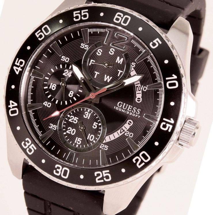 READY STOCK ORIGINAL GUESS JET BLACK DIAL SILVER CASE BLACK
