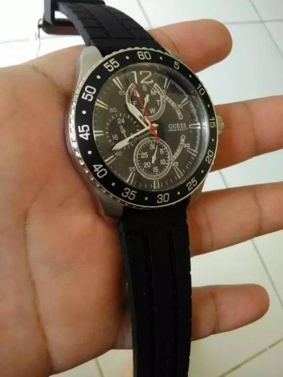 READY STOCK ORIGINAL GUESS JET BLACK DIAL SILVER CASE BLACK