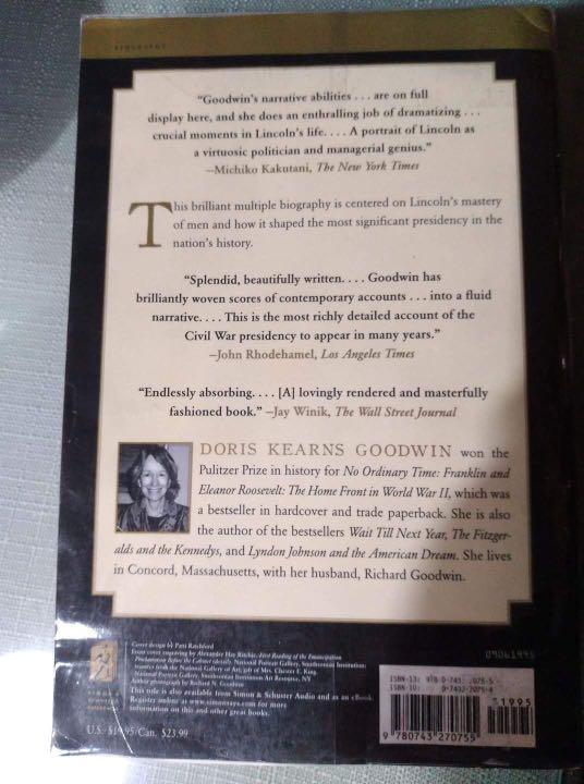 Team of Rivals (Category: Storybooks) located in Mandaluyong City. Submitted by mcvseller (Listing ID 1079686168, Image 2). Description: TEAM OF RIVALS. Team of rivals: The political genius of Abraham Lincoln written by pulitzer price winning author Doris Kearns Goodwin. A monumental bestseller. A scholarly work on the political mind of a real great leader. Payment - BPI online transfer Metro Manila buyers only..