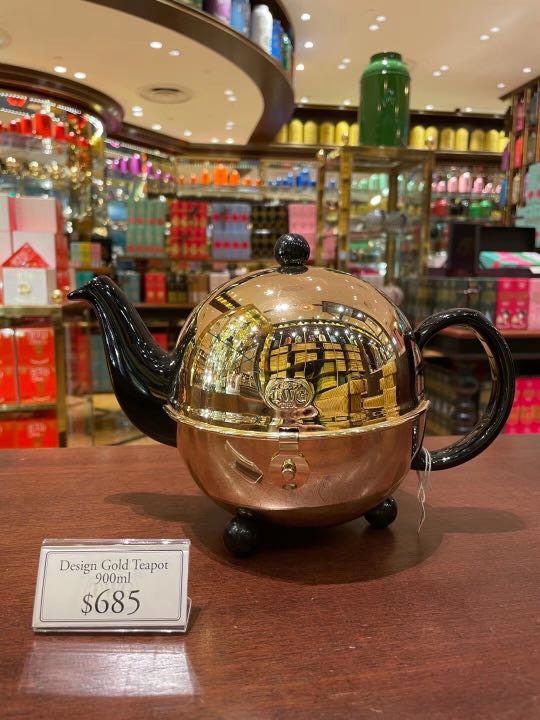TWG Tea Design Gold Teapot in Black (900ml), Furniture & Home Living