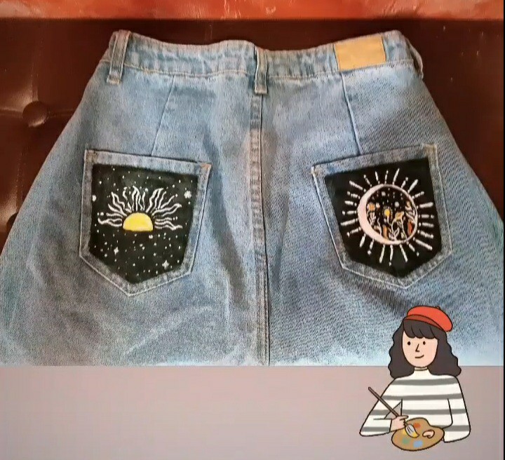 Y2k Pocket painted mom jeans, Women's 