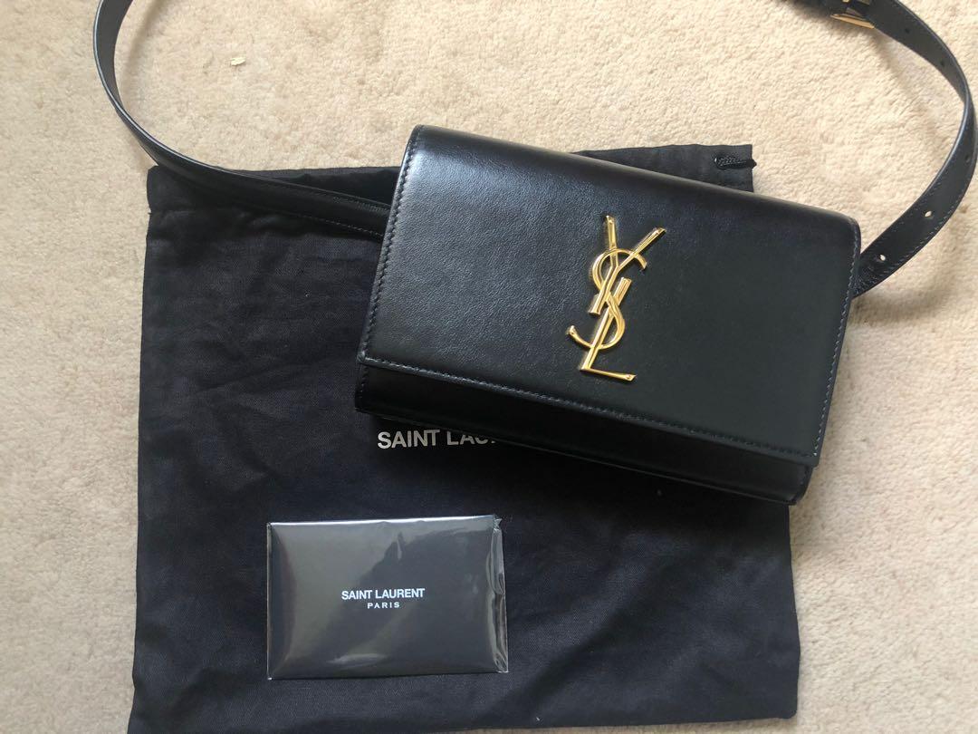 Saint Laurent Kate Belt Bag Grain De Poudre Dark Beige in Calfskin