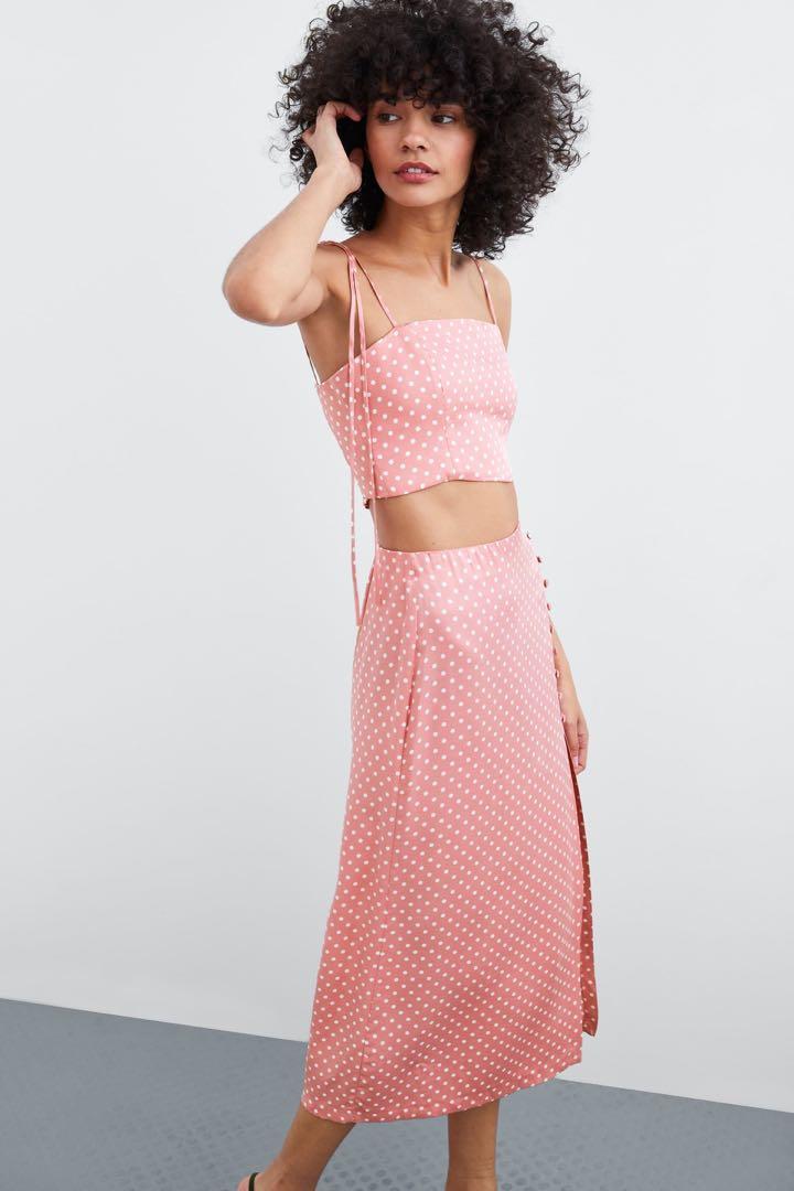 Pink polka dot skirt zara clearance