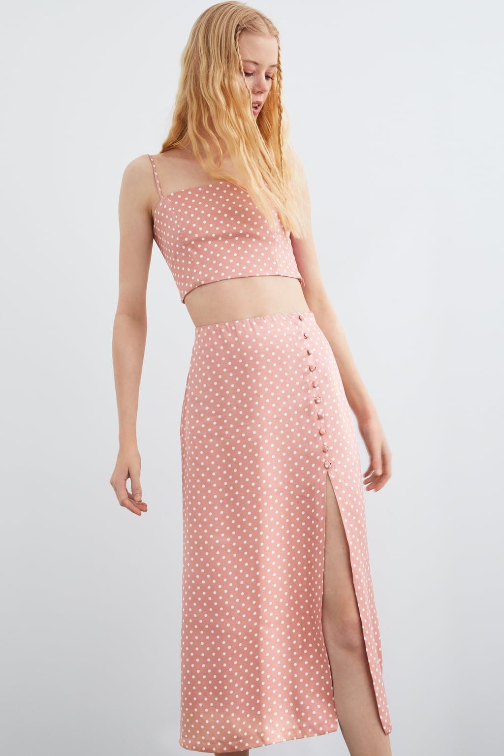 Zara pink polka dot skirt best sale