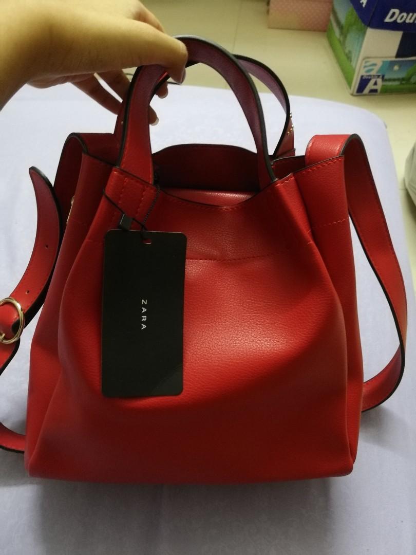Zara red bucket bag on sale