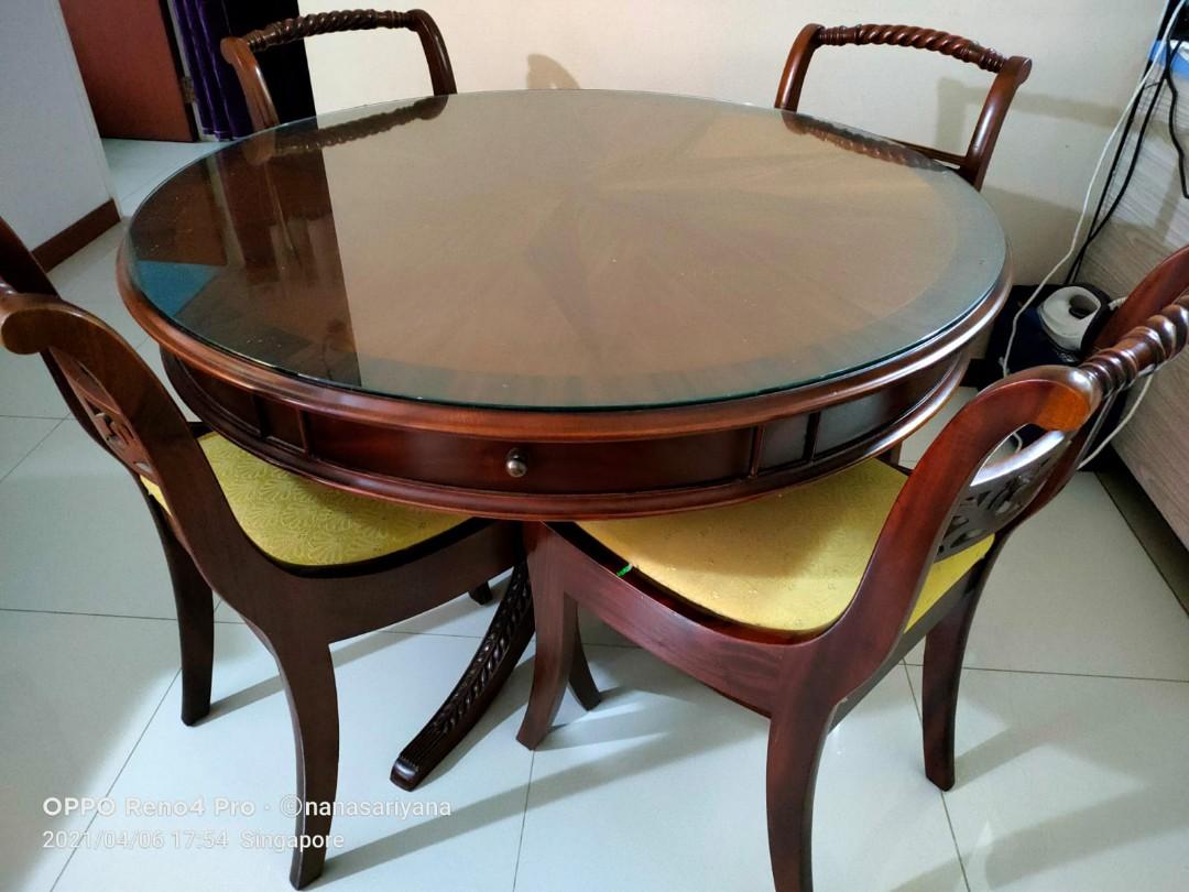 4 Chairs Antique Round Dining Table Furniture Tables Chairs On Carousell