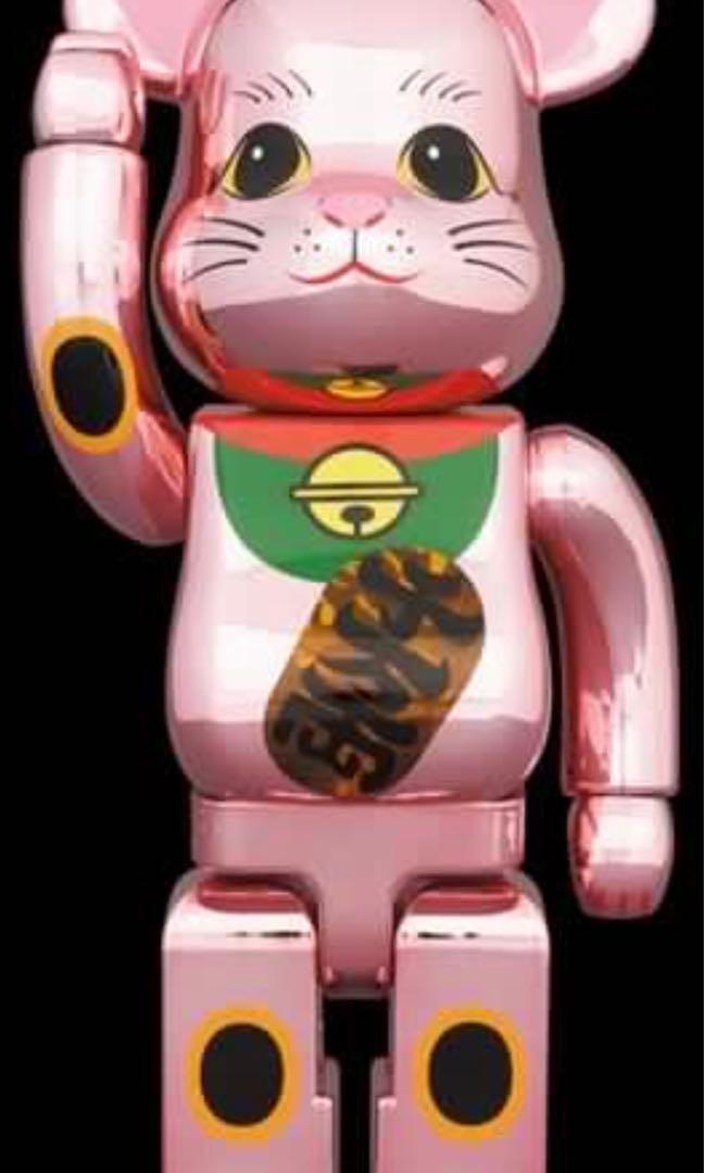 全新靚盒Bearbrick 千萬兩電鍍粉紅發光招財貓招き猫桃金メッキ発光400