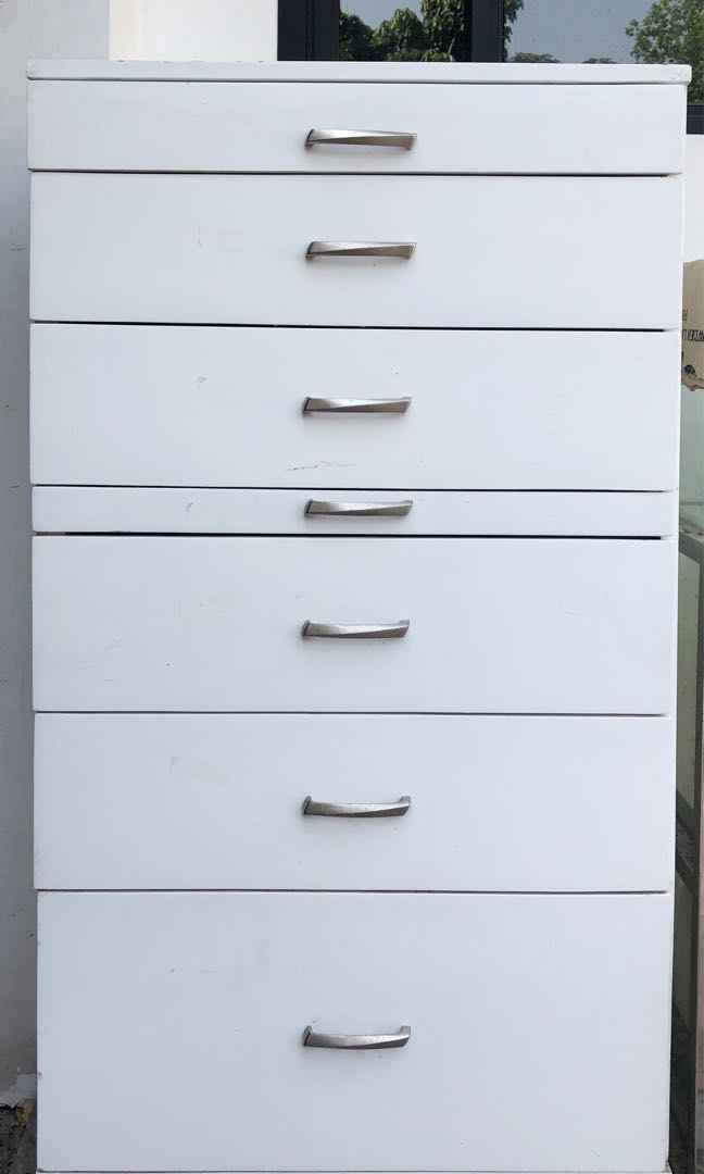 Wood White Duco Paint Chest of Drawers with Pull Out Desk Table