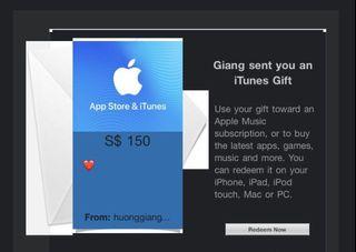 Apple iTunes card $150