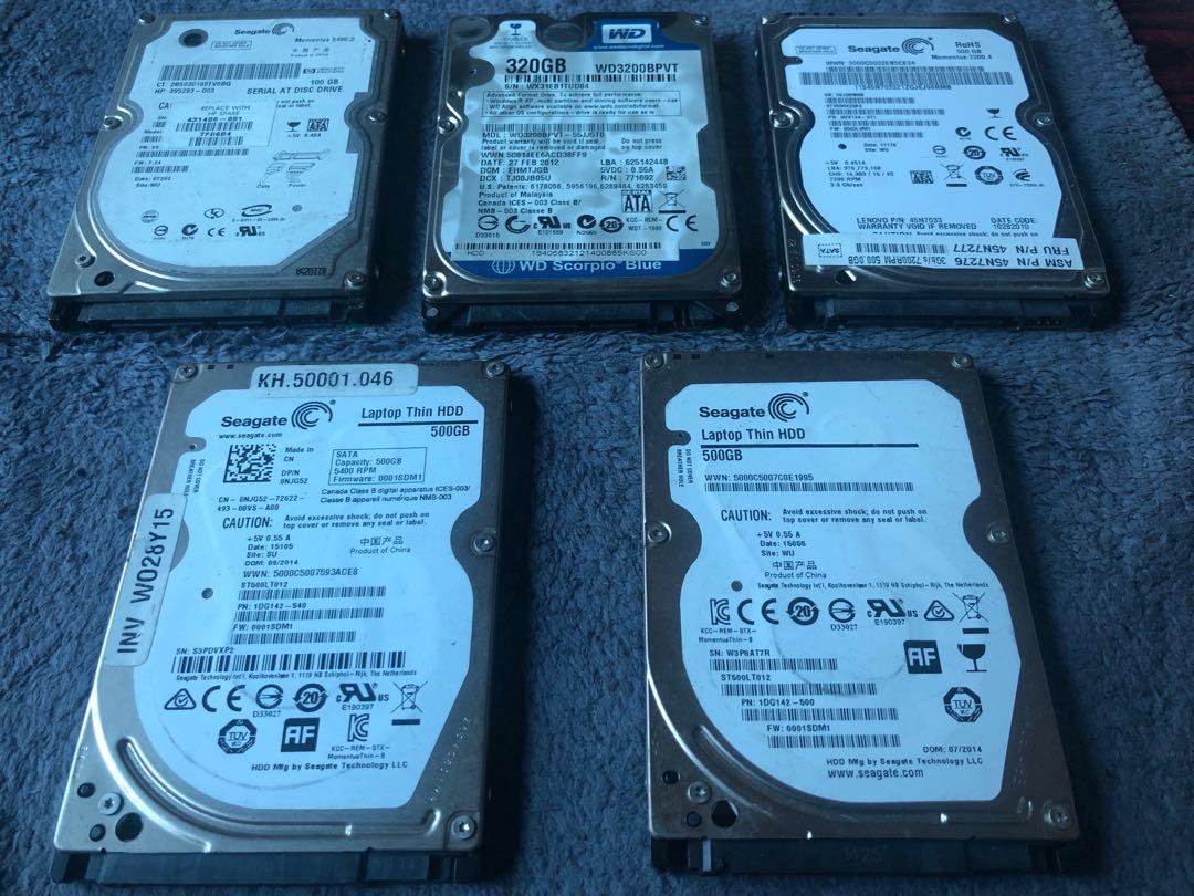 assorted laptop hdd sata seagate western digital 100-500gb, Computers   Tech, Parts  Accessories, Hard Disks  Thumbdrives on Carousell