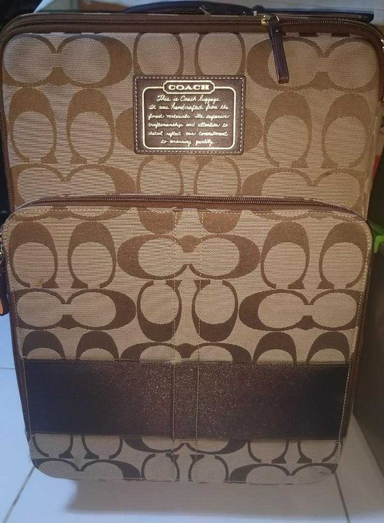 Authentic Coach Logo carry on Rolling Luggage in Tan & Brown colors, rare  coach stripe suitcase No H1093-F77020, Luxury, Bags & Wallets on Carousell