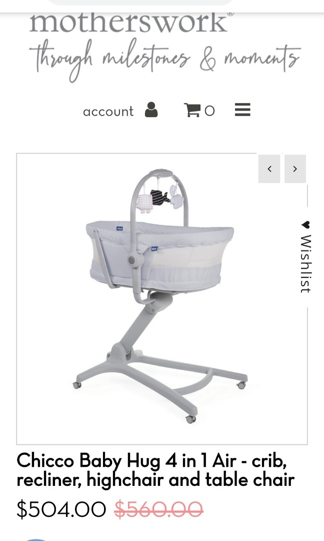 Chicco Baby Hug 4 in 1 Crib + accesories, Babies & Kids, Baby Nursery