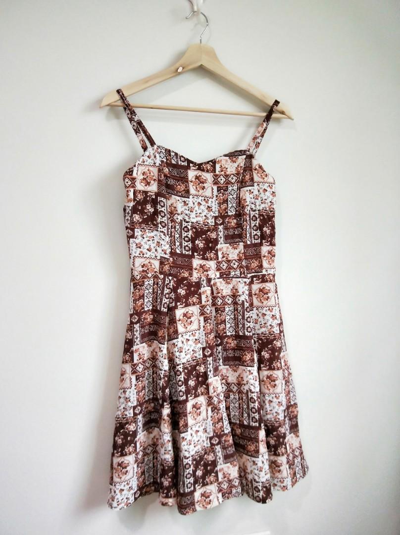 Brown patchwork dress clearance