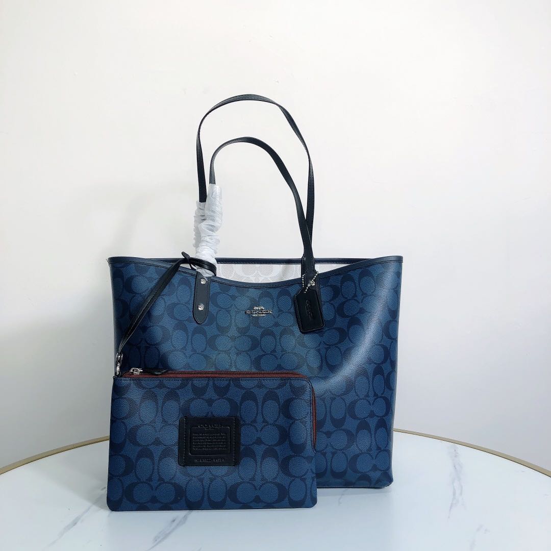 Coach Reversible Tote White Blue