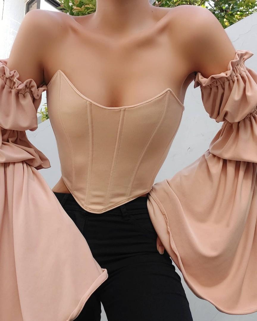 Corset top with detachable sleeves 🤎, Women's Fashion, Tops, Longsleeves  on Carousell