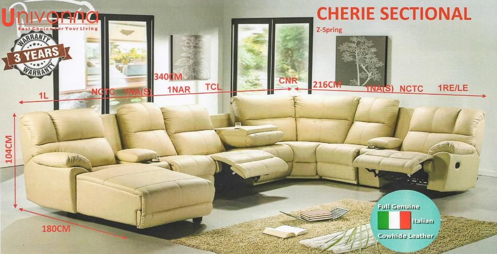 Univonna Cherie Sectional Recliner Sofa, Leather Sofa Sectional Recliner