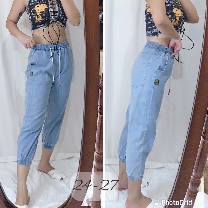 Garterized denim pants store
